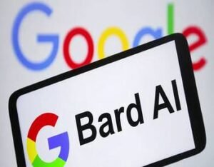 a smartphone displaying the Google Bard AI logo.