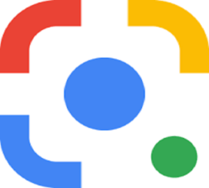 A Google logo featuring a blue circle and a green circle, enhanced by Google Lens.
