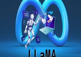 The logo for Meta's Llama 2 is shown on a blue background.