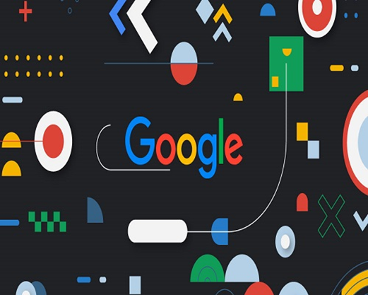 Google logo on a black background.