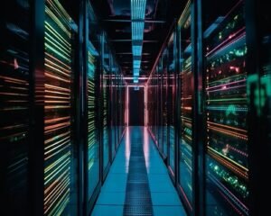 An image of a server room with vibrant lights trending in tech.