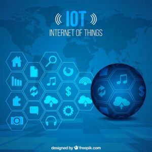 A blue background showcasing the trending word iot in tech.